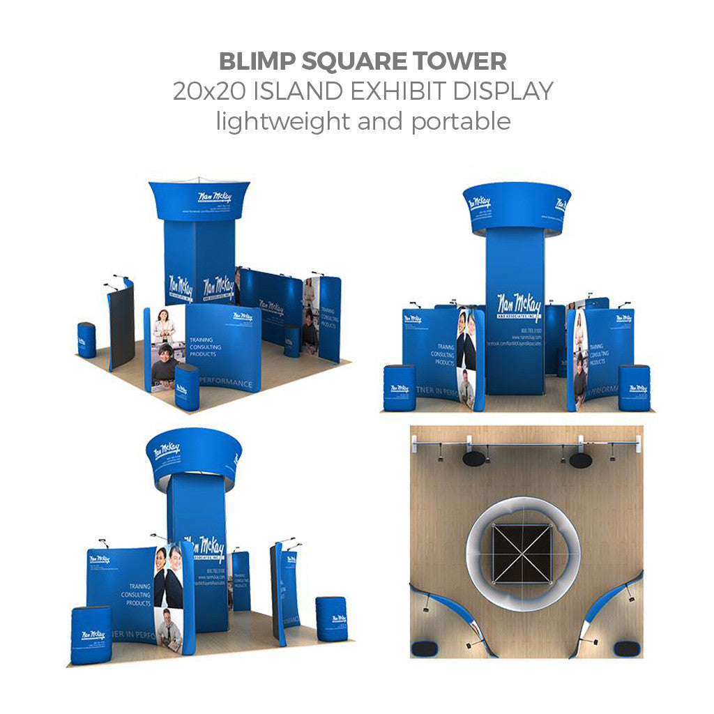 WaveLine® Blimp Squared Tower 20ft Island Exhibit with 10ft display walls